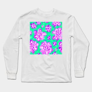 Purple daisies on green watercolor seamless pattern Long Sleeve T-Shirt